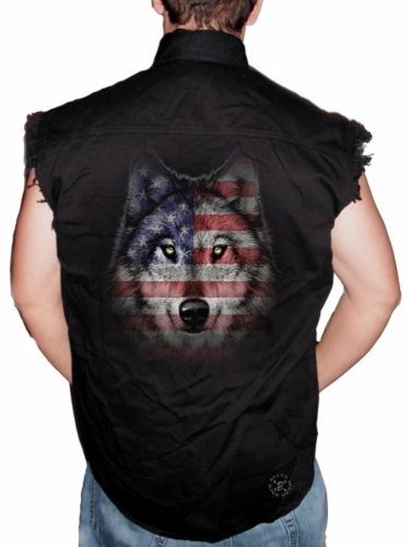 Wolf Howl Americana Sleeveless Denim Shirt