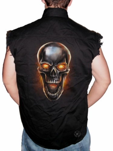 Metal Skull Sleeveless Denim Shirt