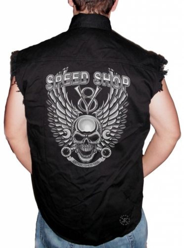 Speed Shop Skull Sleeveless Denim Shirt