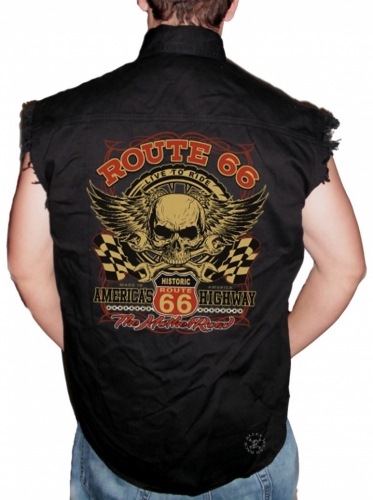 Route 66 Skull Sleeveless Denim Shirt