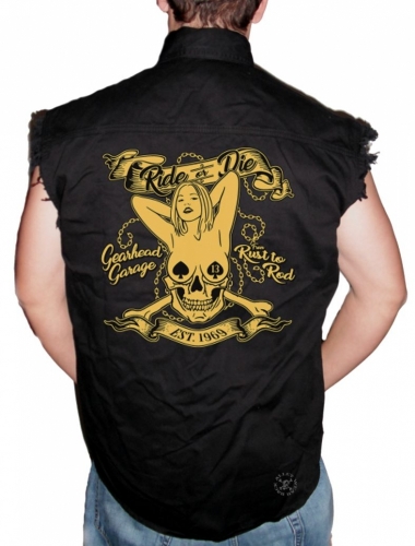 Ride or Die Gearhead Garage Sleeveless Denim Shirt