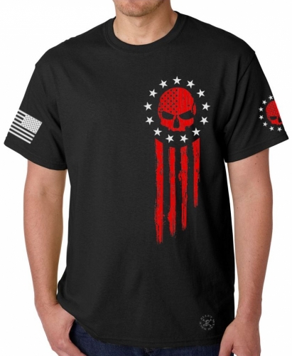 American Flag Blood Skull T-Shirt