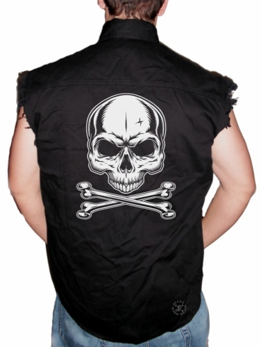 Skull & Crossbones Sleeveless Denim Shirt