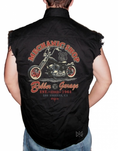 Mechanic Shop Bobber Garage Sleeveless Denim Shirt