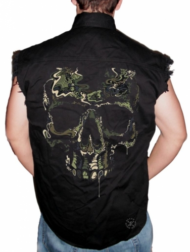 Special Ops Camo Skull Sleeveless Denim Shirt