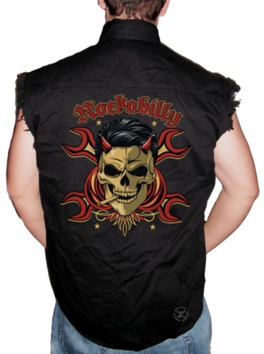 Rockabilly Devil Sleeveless Denim Shirt