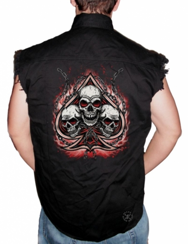 Spade with Three Skulls Sleeveless Denim Shirt