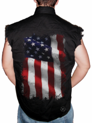 American Flag Waving Sleeveless Denim Shirt
