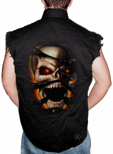 Skull Rip Sleeveless Denim Shirt