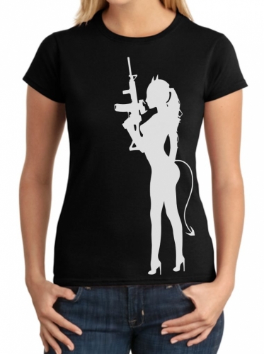 Devil Girl w/ AR-15 Ladies T-Shirt